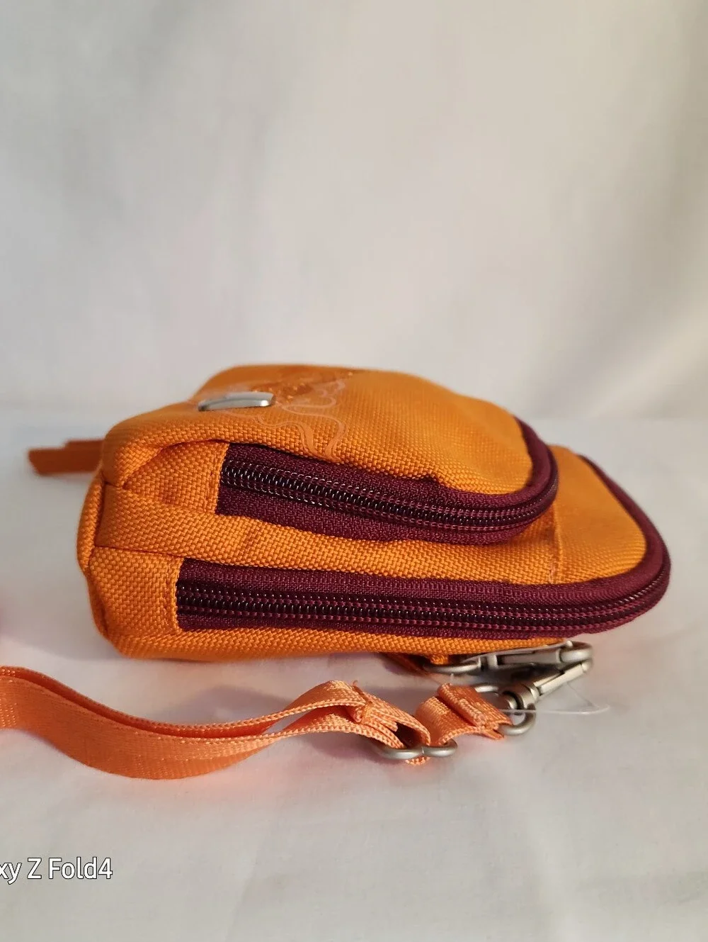 Haiku Orange Crossbody with Plum Trim and Embroidered Swirls